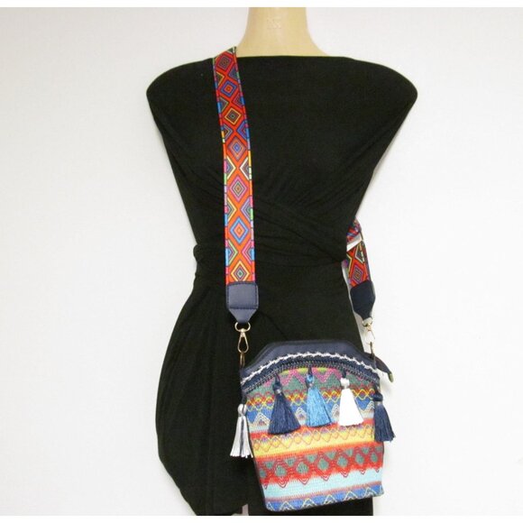 Bohemian Multicolor Crossbody Bag with Tassels & Adjustable Strap - Picture 2 of 16
